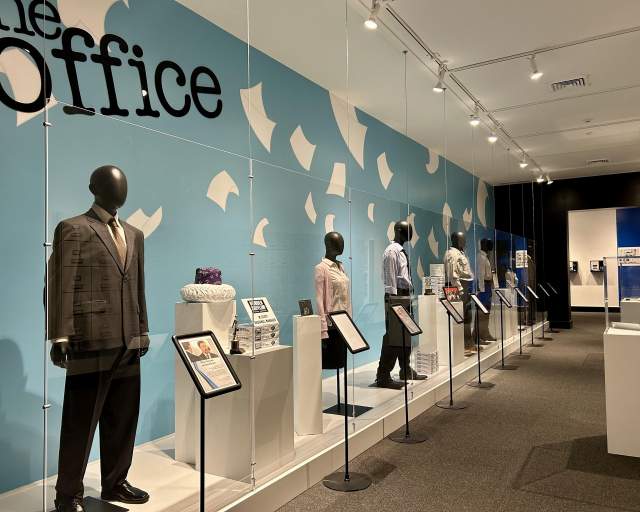 Costumes and props from The Office on display at The Office Exhibition at the Everhart Museum in Scranton, PA