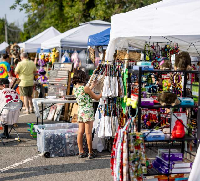 A young lady shopping at a vendor station at the Moscow Country Street Fair in Moscow, PA