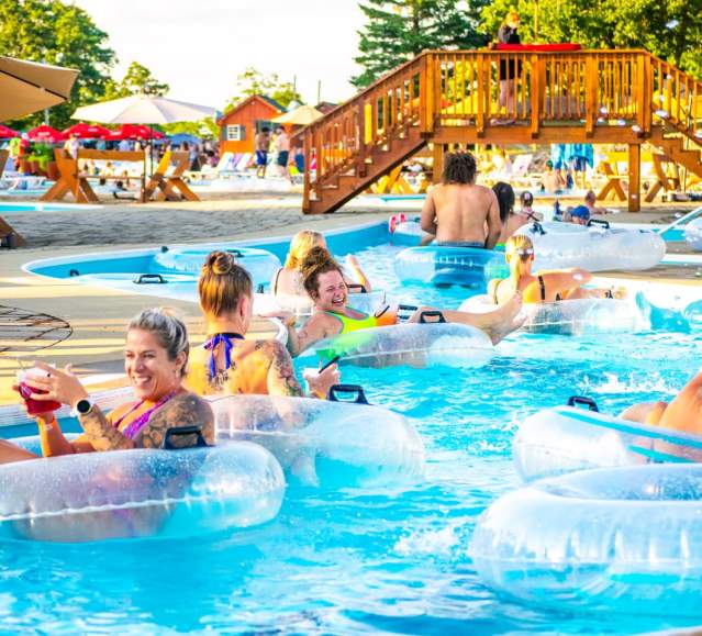 Guests floating in the Lazy Rivery during Adult Night at the Waterpark at Montage Mountain Resorts in Scranton, PA