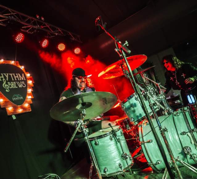 A drummer performing live on stage at the Rhythm & Brews festival at Montage Mountain Resorts in Scranton, PA