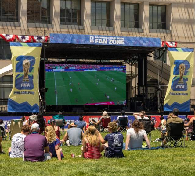 Fans watching the game at the World Cup Fan Zone in Downtown Scranton, PA