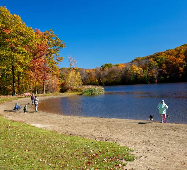 An autumn day on the pond at Merli-Sarnoski Park in Mayfield, PA.