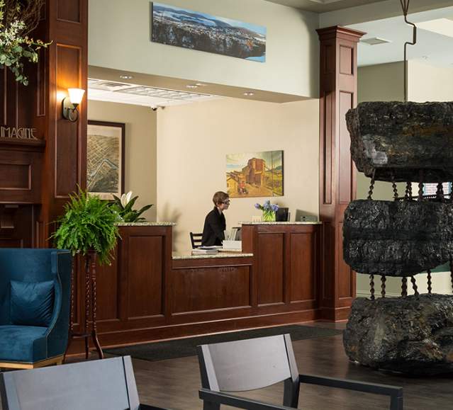 The lobby of Hotel Anthracite in Carbondale