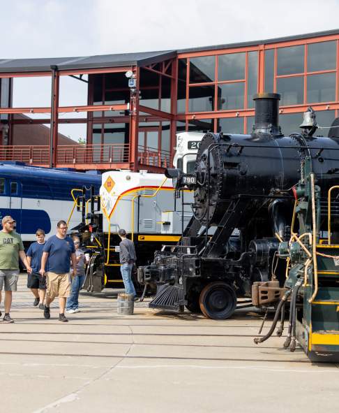 Attendees viewing trains on display at Railfest at the Steamtown National Historic Site in Downtown Scranton, PA