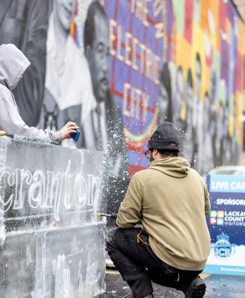 live ice sculpture carving at Downtown on Ice in Scranton, PA