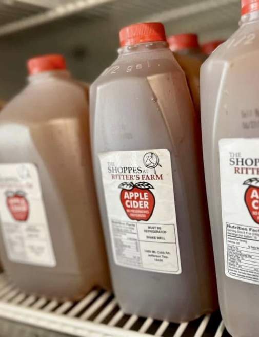 A fridge with apple cider at The Shoppes at Ritter’s Farm
