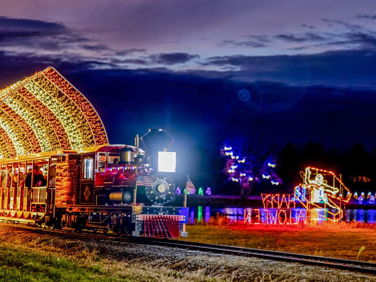 The Lakeland Express train ride at the Halloween Light Show at Lakeland Orchard & Cidery in Scott Township