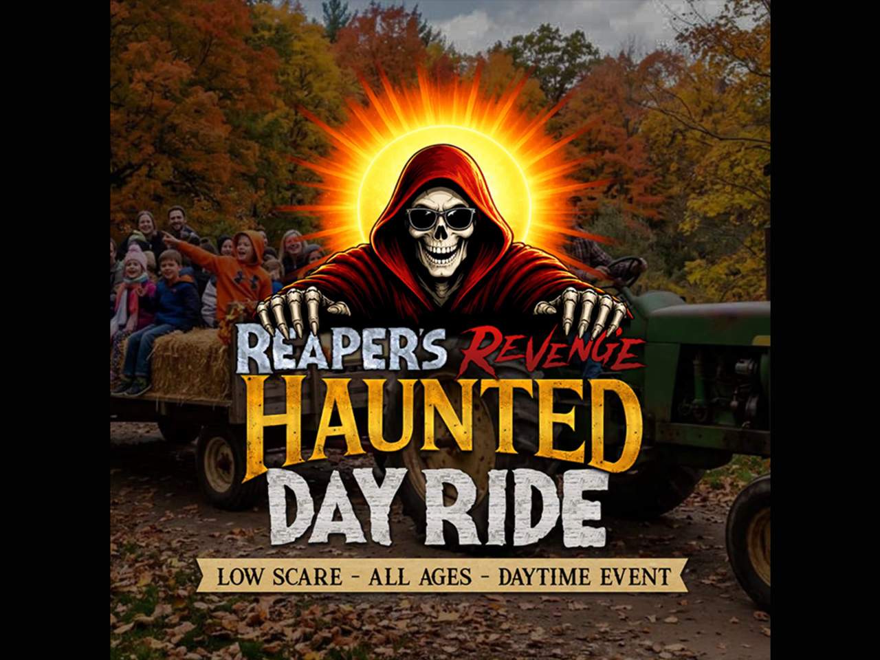 A promotional graphic for the Reaper's Revenge Haunted Day Ride