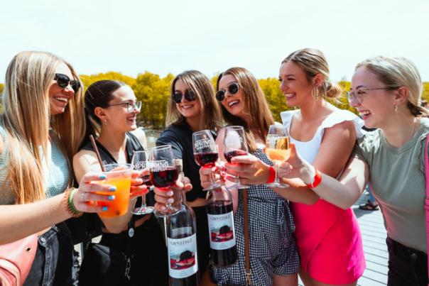 women holding wine glasses at Spring Wine Festival at Montage Mountain Resorts