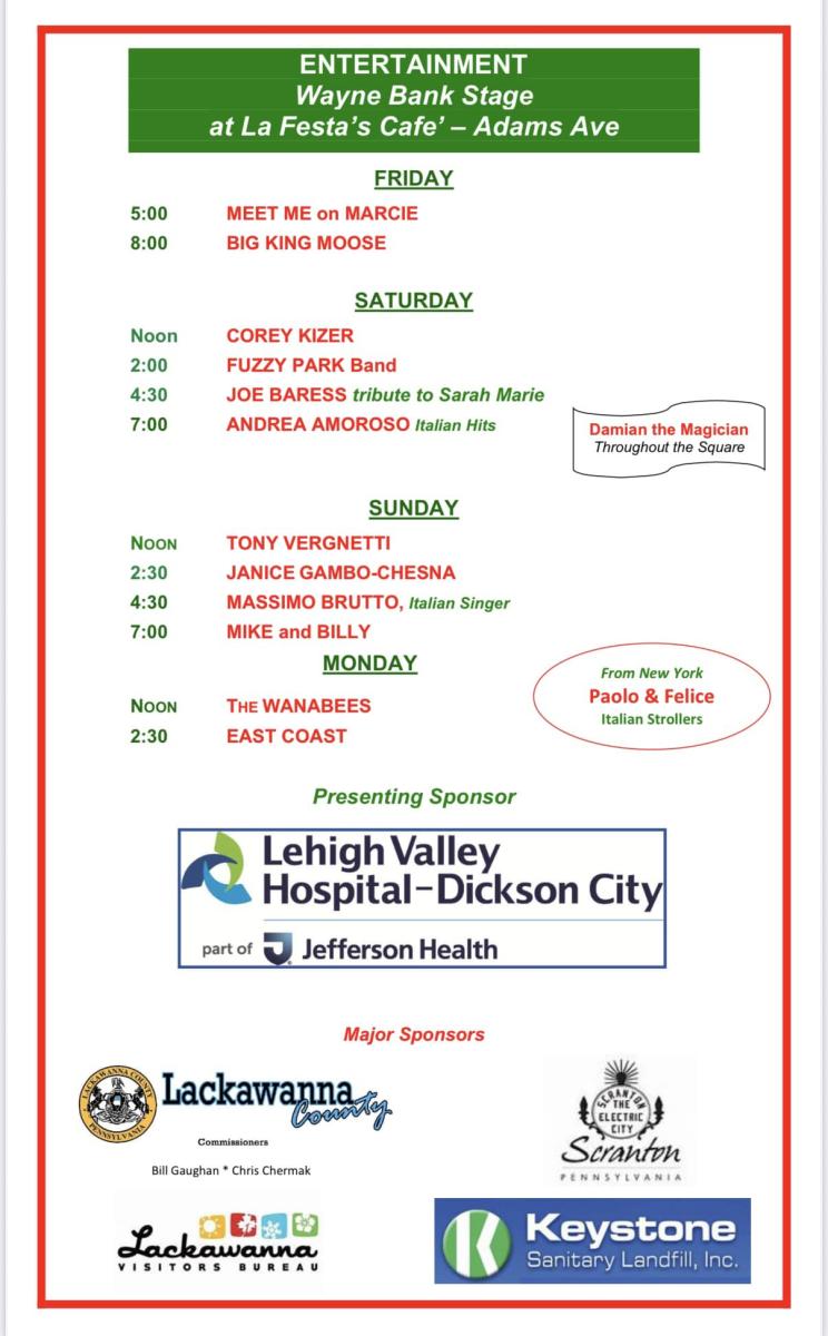 The 2025 La Festa Italiana Entertainment Schedule