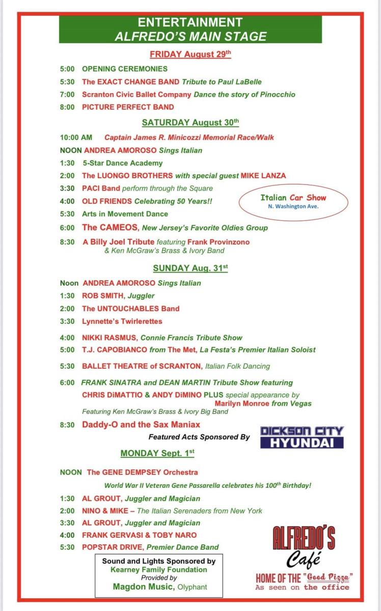 The 2025 La Festa Italiana Entertainment Schedule