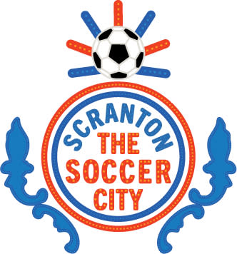 A white logo of Scranton The Soccer City