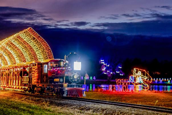 The Lakeland Express train ride at the Halloween Light Show at Lakeland Orchard & Cidery in Scott Township
