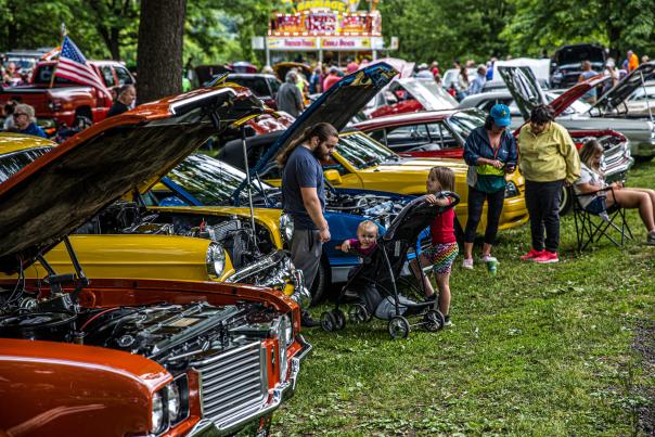 Families browsing the cars at the Villa Capri Cruises' Father's Day Car Show in Scranton, PA