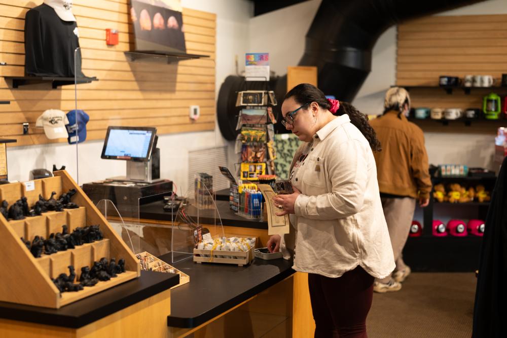 Woman browsing the gift shop at the Lackawanna Coal Mine Tour in Scranton, PA