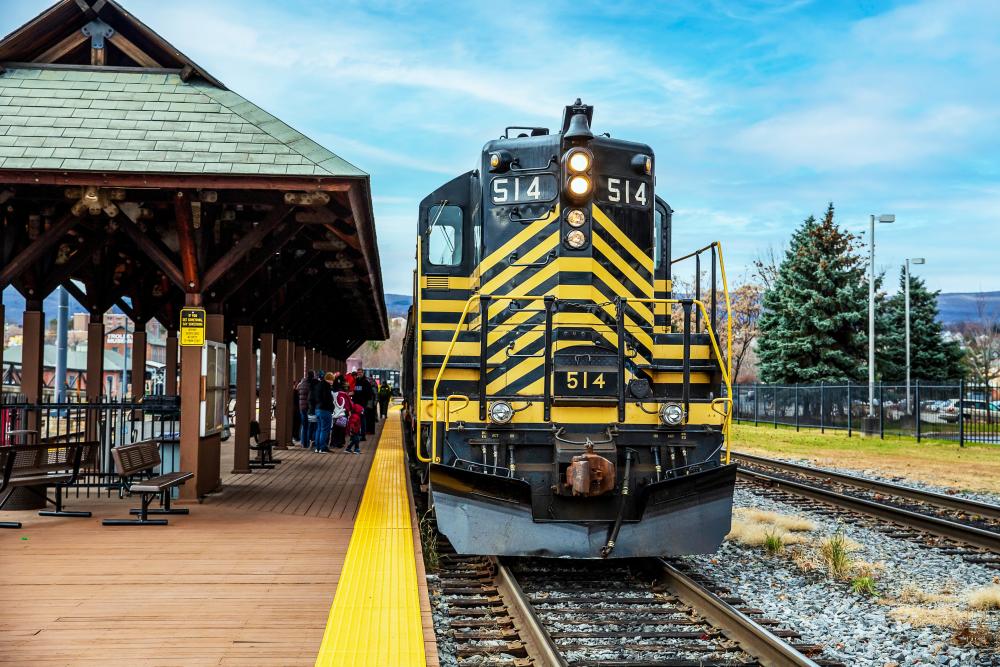 Diesel Train at boarding station of Steamtown National Historic Site in Scranton, PA