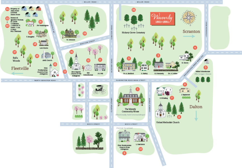 A map of the Destination Freedom: Underground Walking Tour in Waverly, PA
