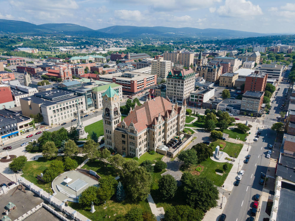 Aerial photo of Courthouse Square in Downtown Scranton, PA