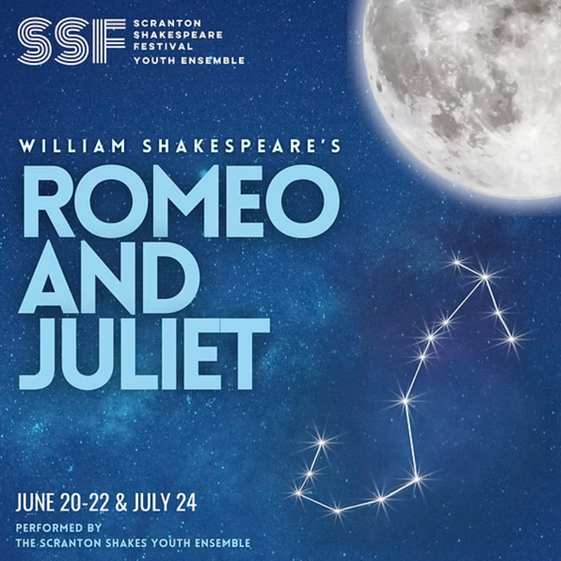 A promo graphic for the Scranton Shakespeare Festival's performance of Romeo & Juliet