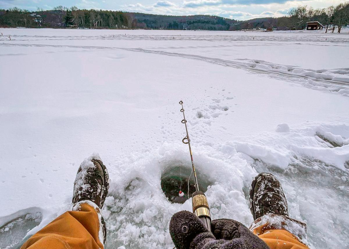 person ice fishing at Lackawanna State Park