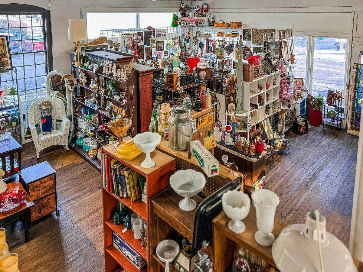 Interior shot of merchandise on displays at Central Station Marketplace & Antiques in Scranton, PA