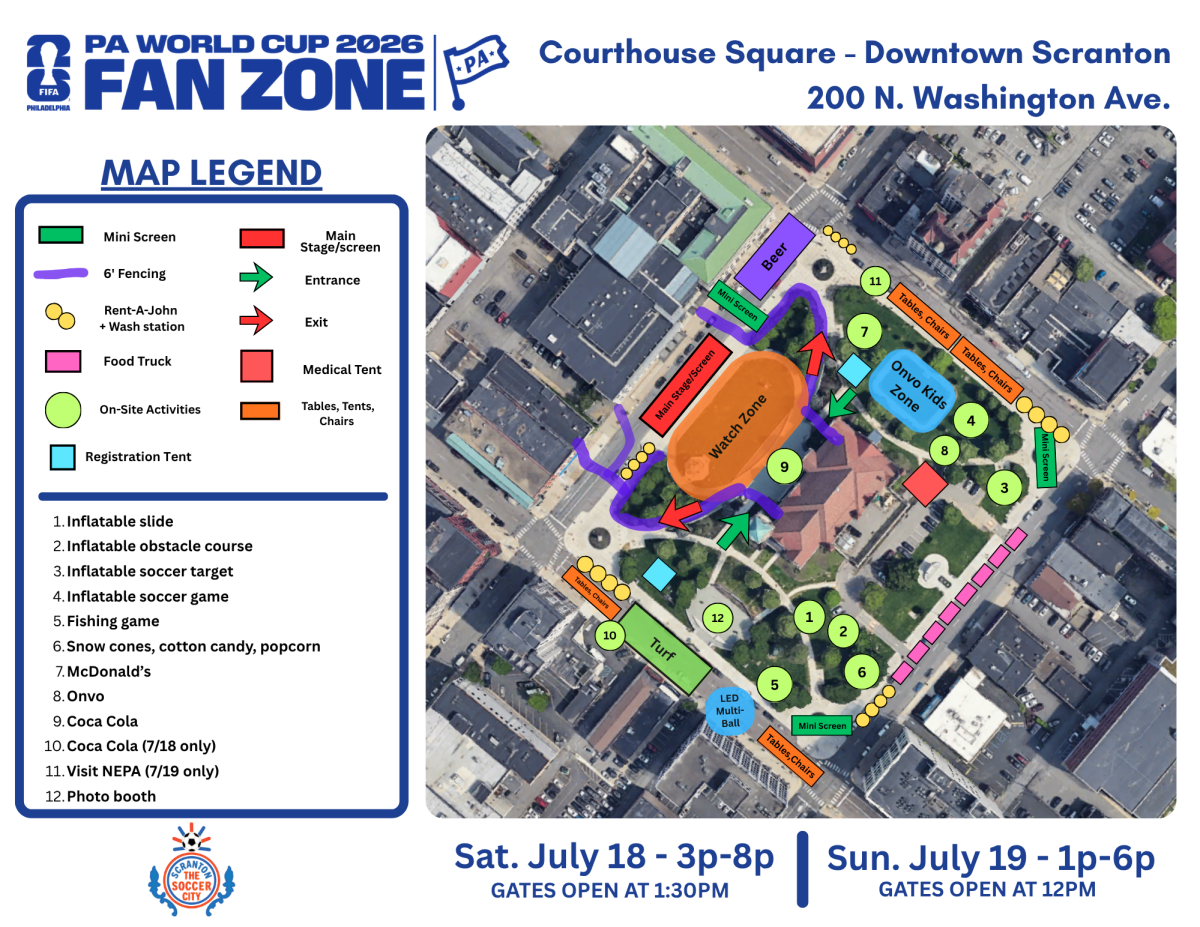The event map for the World Cup Fan Zone in Downtown Scranton, PA