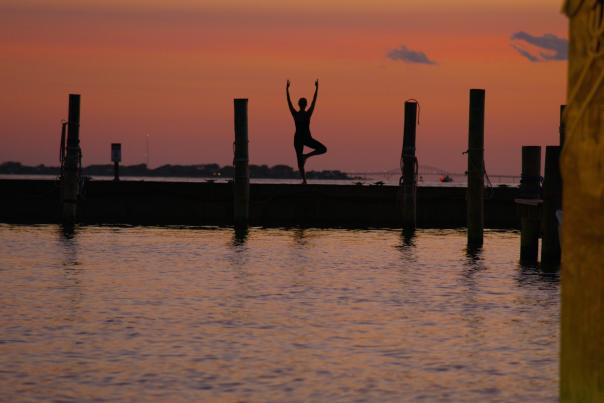 yoga on a dock