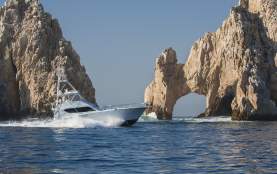 A sportfishing yacht near El Arco in Los Cabos, Mexico