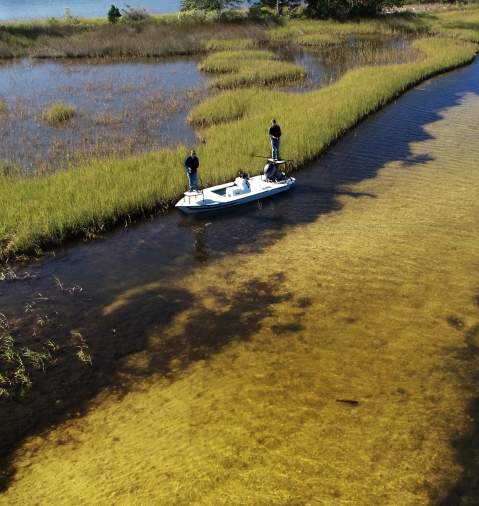 Two men fishing along the marsh in Panama City Beach