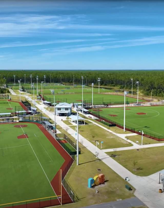 Sports complex drone shot