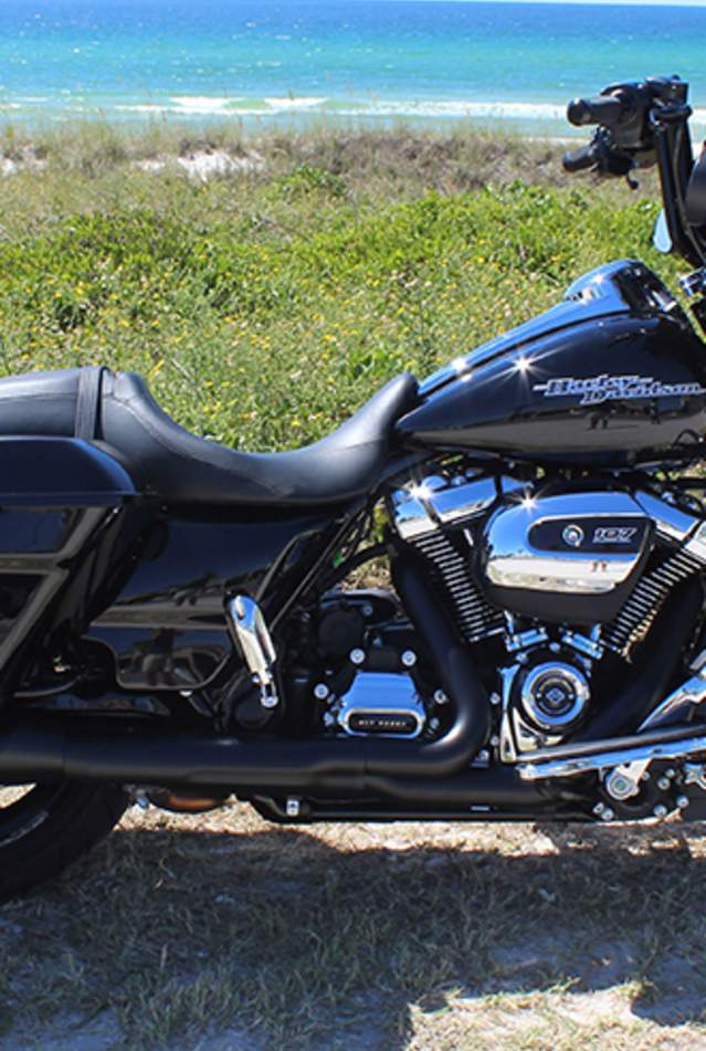 Harley Davidson motorcycle by the ocean for the Thunder Beach Motorcycle Rally