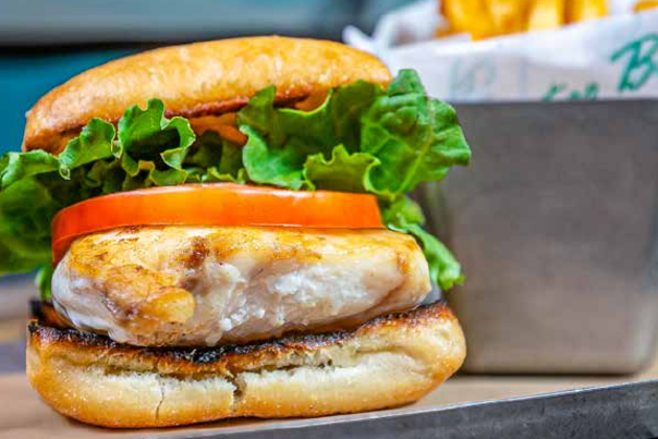 Grouper sandwich with lettuce and tomato