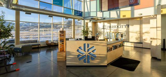 Interior of the Park City Visitor Center at sunrise in Park City, UT