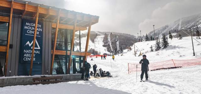The McGrath Mountain Center on a snowy day at Park City Mountain in Park City, UT