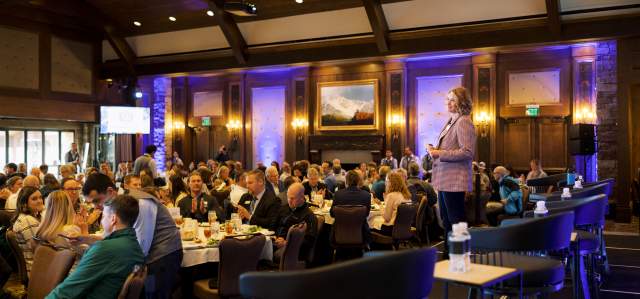 View of crowd of annual fall forum