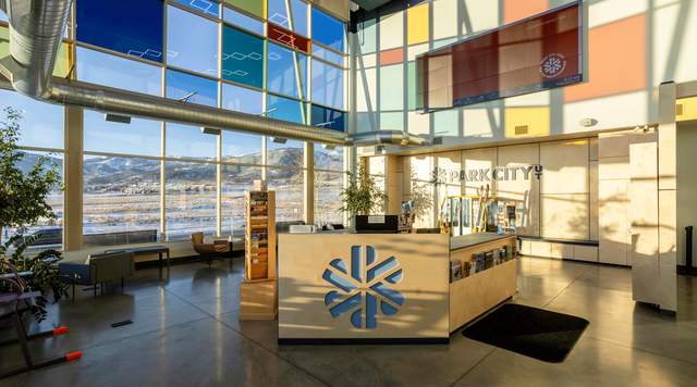 Interior of the Park City Visitor Center at sunrise in Park City, UT