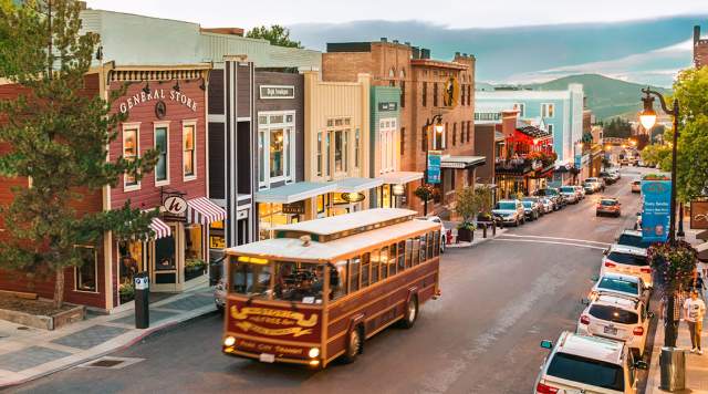 Trolly driving up main street