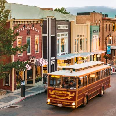 Trolly driving up main street