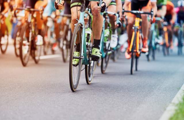 View of cycling bikes on pavement