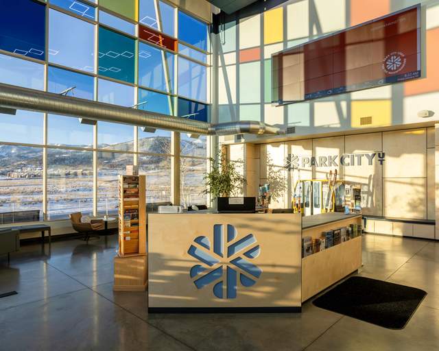 Interior of the Park City Visitor Center at sunrise in Park City, UT