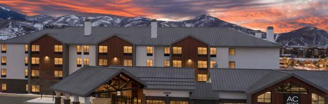 The AC by Marriot hotel at sundown in Park City, UT