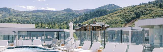Rooftop pool with mountain views