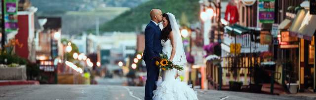 Bride and Groom on Historic Main Street