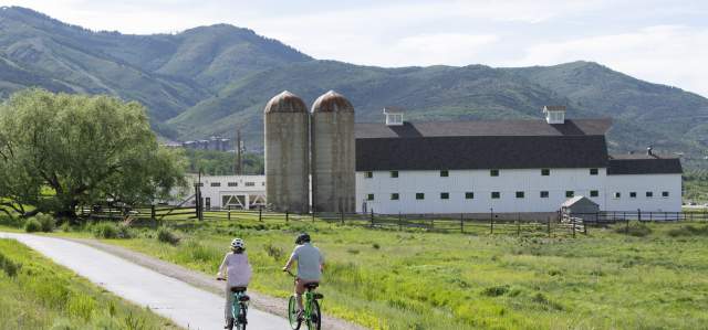 Couple riding electric bikes