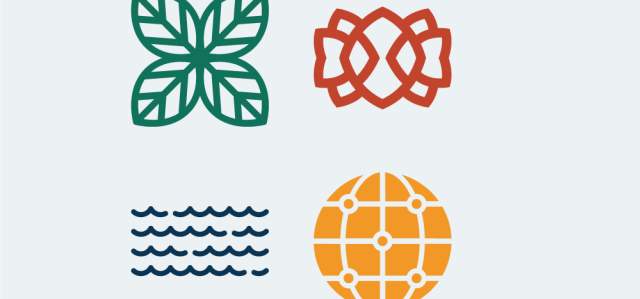 Four sustainability icons in brand colors graphic