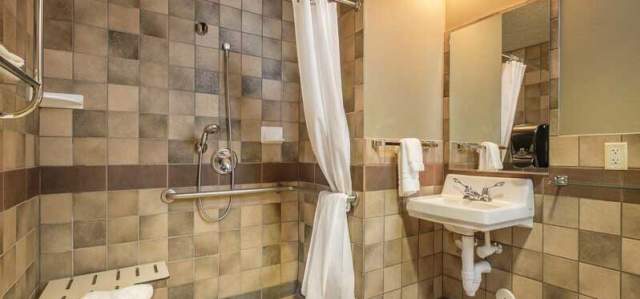A ADA-accessible bathroom in the NAC Lodge in Park City, UT