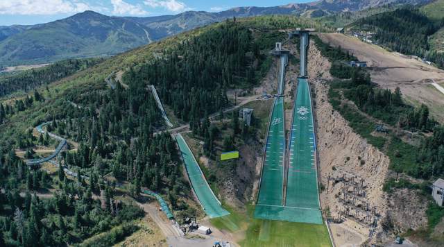 The Nordic jumps at the Utah Olympic park in summer