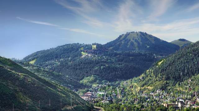 View of Historic District with green mountain and blue sky