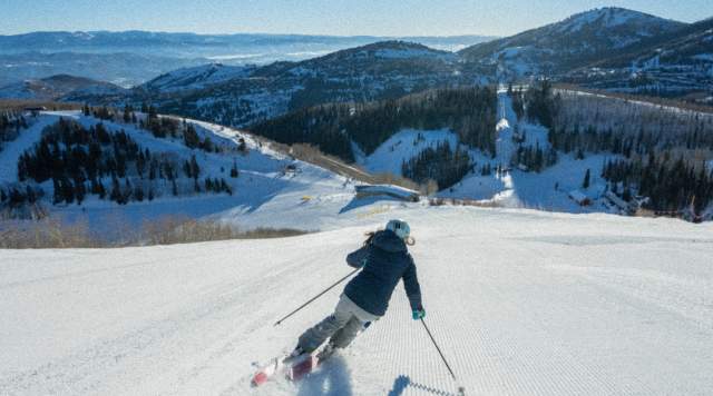 Skier Skiing Down a Groomed Trail