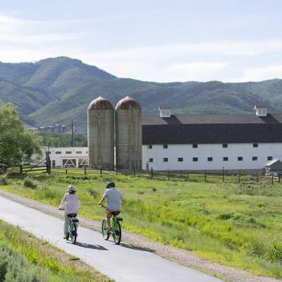 Couple riding electric bikes